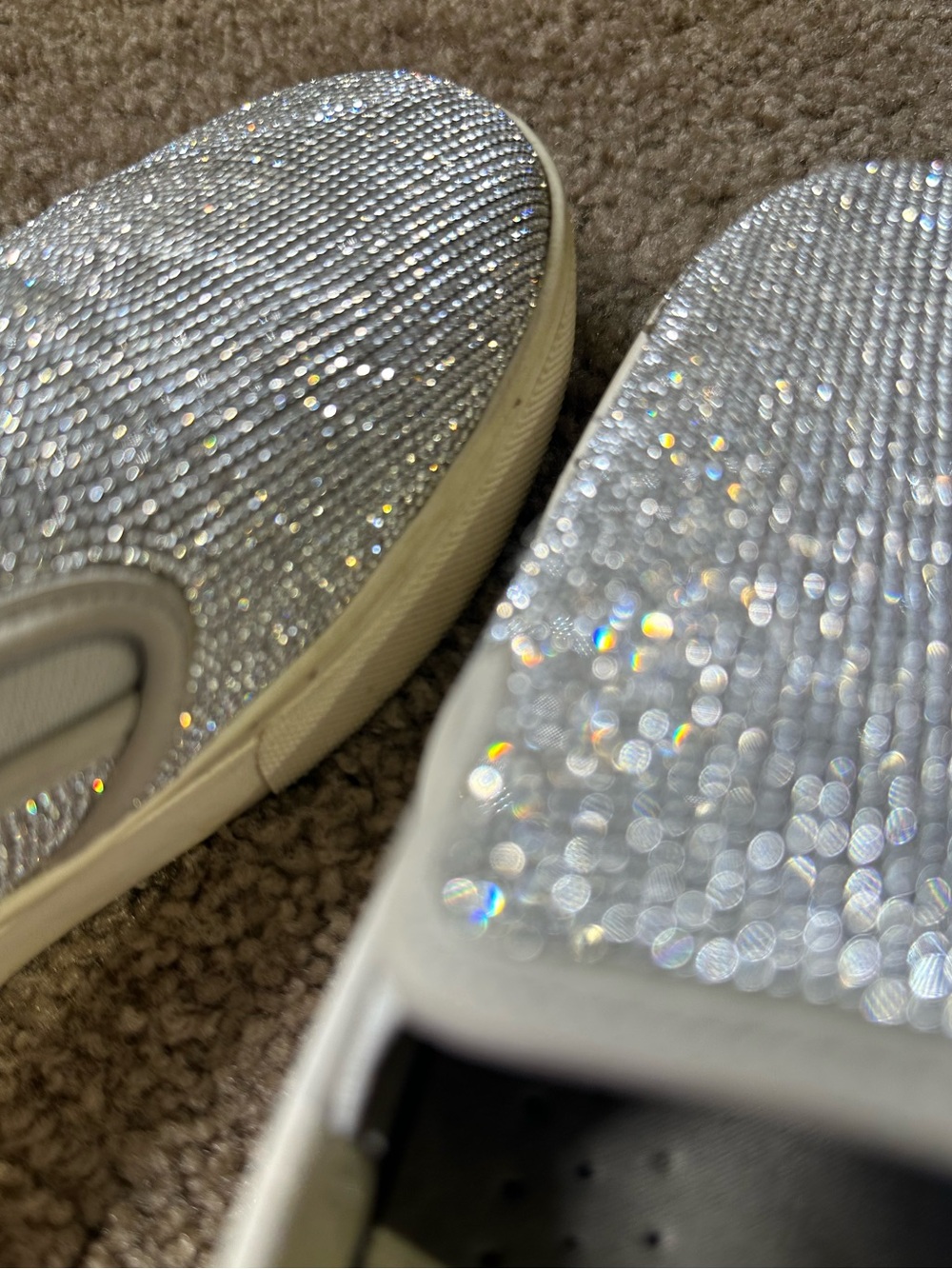 Women's Silver Rhinestone Slip-On Flats - Cushioned Comfort